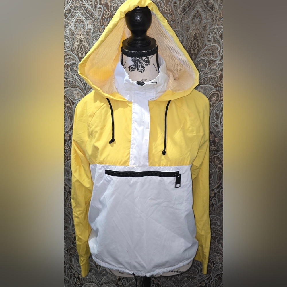 Yellow and white windbreaker